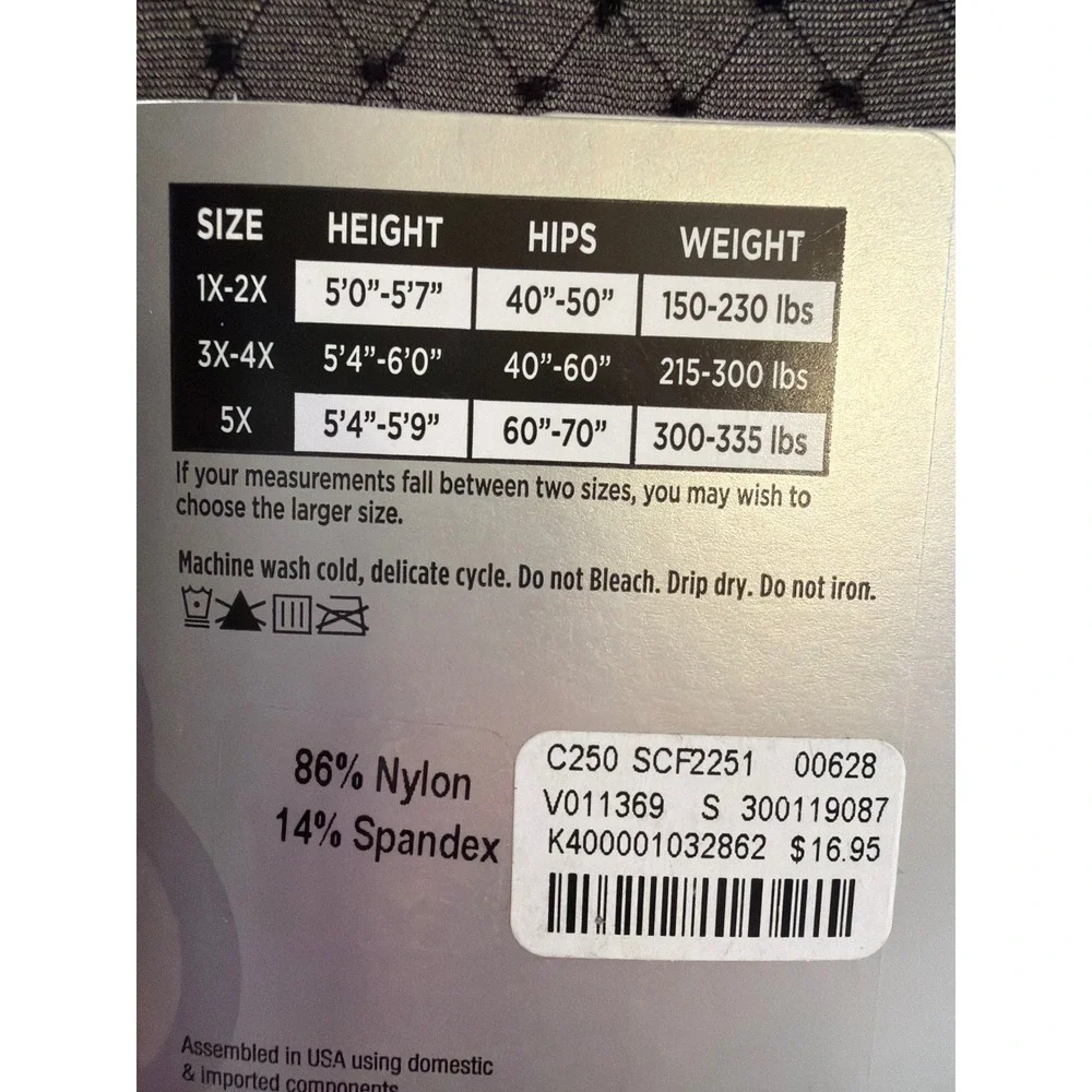 Catherines Womens Plus Size 5X-6X Control Top Fashion Tights Diamond Dot Black
